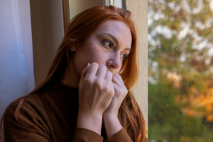Depressed woman suffering seasonal depression, feeling blue